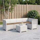 vidaXL - Tuinbank - 5-Zits - met Kussens - Rattanlook - PP - Wit