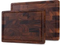 SOPHIOR Jeu de planches à découper en bois de noyer sur bout - 35x25 et 42x30 cm - Avec gouttière à jus et poignées