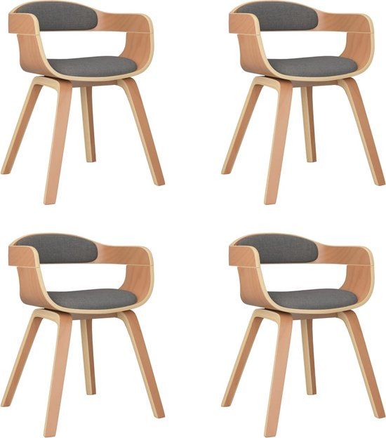vidaXL Eetkamerstoel 4 stuks gebogen hout en stof lichtgrijs