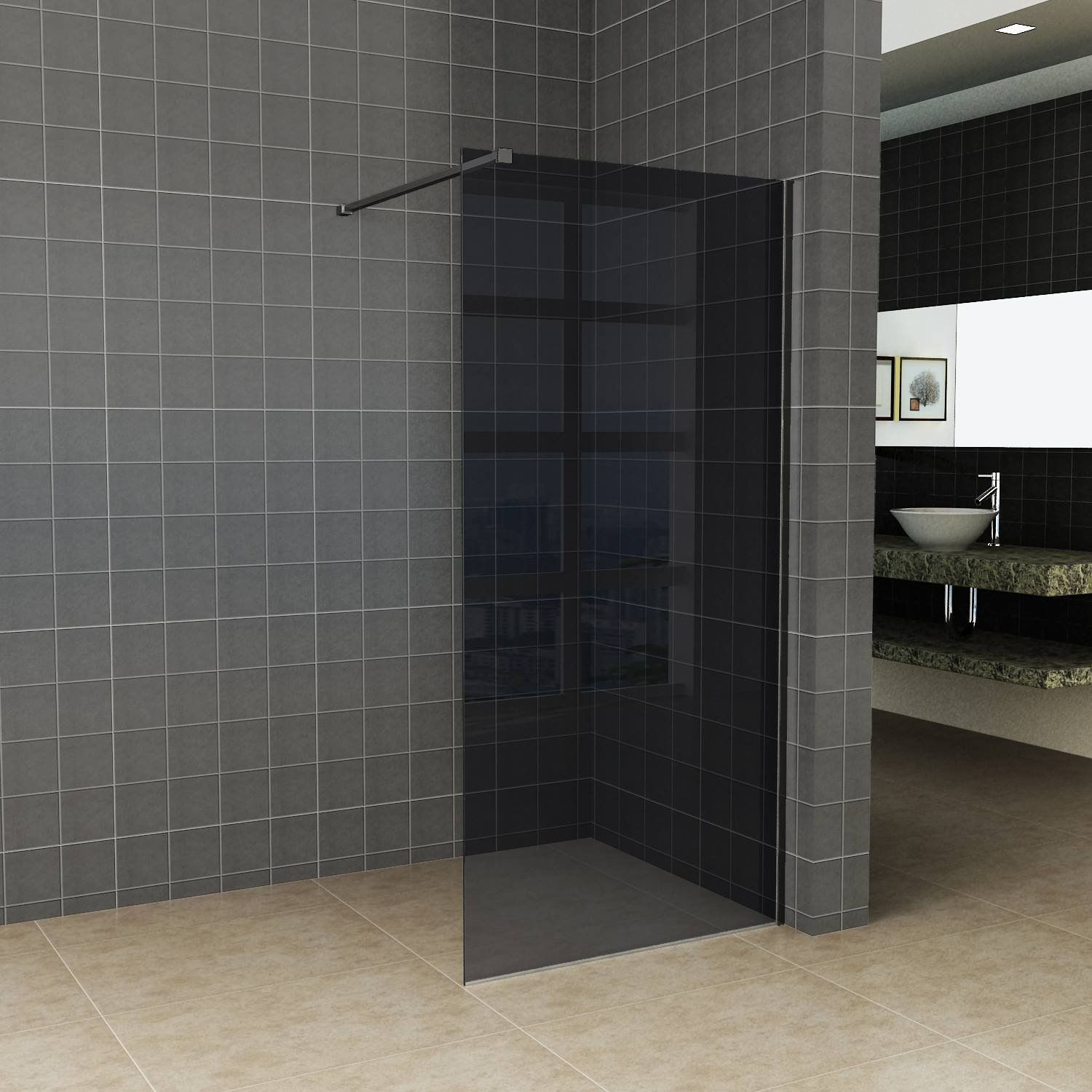 Boss & Wessing Bws inloopdouche pro line rookglas 110x200 8 mm nano coating mat zwart profiel en stang