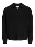 JACK&JONES JCOCOVER KNIT SPLIT NECK POLO Heren Zwart XL