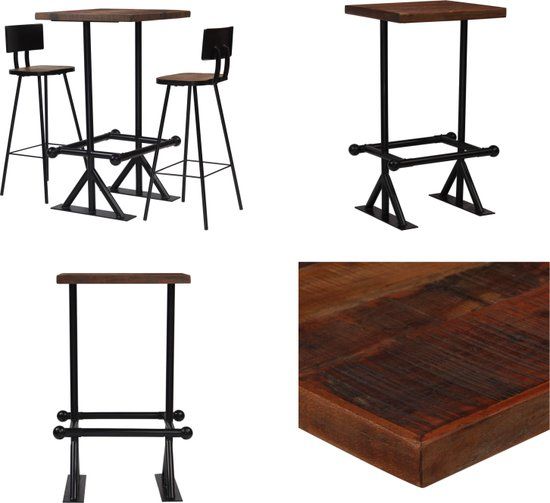 vidaXL 3-delige Barset massief gerecycled hout