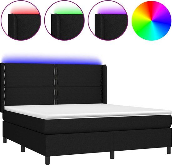 vidaXL Boxspring Bed - 160x200 cm - Zwart - Met Matras en LED - Stof