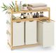 SONGMICS Panier à linge avec étagère, 150 l, en bambou, 3 compartiments | Panier de salle de bain, 93,8 x 33 x 98 cm, poches latérales, blanc crème et bambou clair, collection ROCKI RLH215W01
