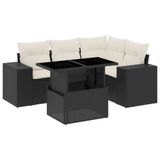 vidaXL 5-delige Loungeset met Kussens, Poly Rattan, Zwart