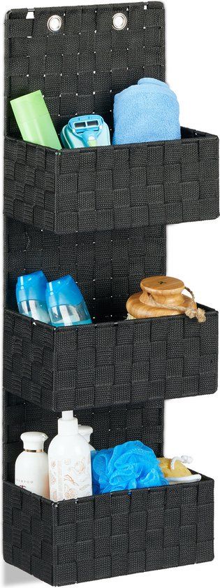 Relaxdays Wandrek Stof - Deur Organizer - 3 Vakken - Zwart