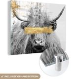 MuchoWow® Glass Painting 80x60 cm - Acrylic Glass Painting - Scottish Highlander - Gold - Paint - Photo on Glass - Paintings