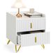 Table de chevet avec 2 tiroirs, 50lx40px50h cm, table d’appoint moderne pour chambre et salon, blanc et doré