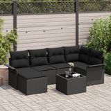 vidaXL Tuinbank - Set - 7-delig - Zwart - Polyrattan