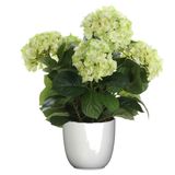 Mica Decorations Hortensia kunstplant/kunstbloemen 45 cm - groen - in pot wit - Kunst kamerplant