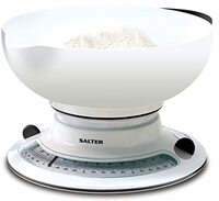 Salter Keukenweegschaal met kantelfunctie, roterend, analoge meetschijf, Aqua Weigh voor vloeistoffen, grote kom met tuit inclusief, rubberen handgrepen, tot 4 kg/4 l