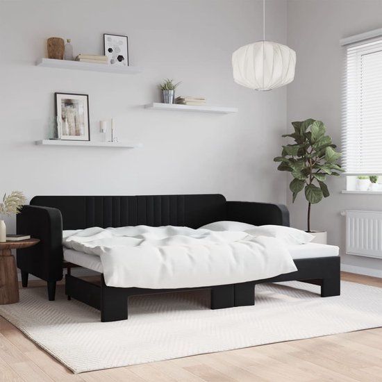 vidaXL Slaapbank met onderschuifbed 90x200 cm fluweel zwart