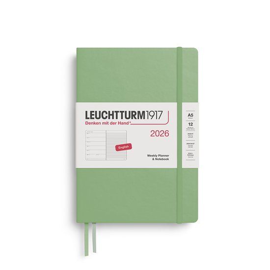 Leuchtturm1917 - Weekly Planner & Notebook - A5 - 2026 - Hardcover - Sage - English