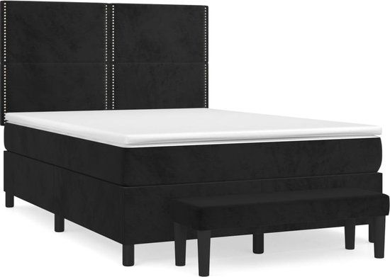 vidaXL Boxspring met matras fluweel zwart 140x190 cm