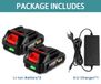 18–21V lithium-ion set de batterie - Batterie de remplacement pour outils sans fil - 2 x 1,5Ah batteries - Chargeur UE - Convient aux scies sans fil, perceuses et visseuses à percussion