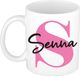 Bellatio Decorations Naam mok Senna - roze - wit - keramiek - 300 ml - cadeau beker