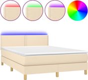 vidaXL Boxspring met matras en LED stof crèmekleurig 140x190 cm