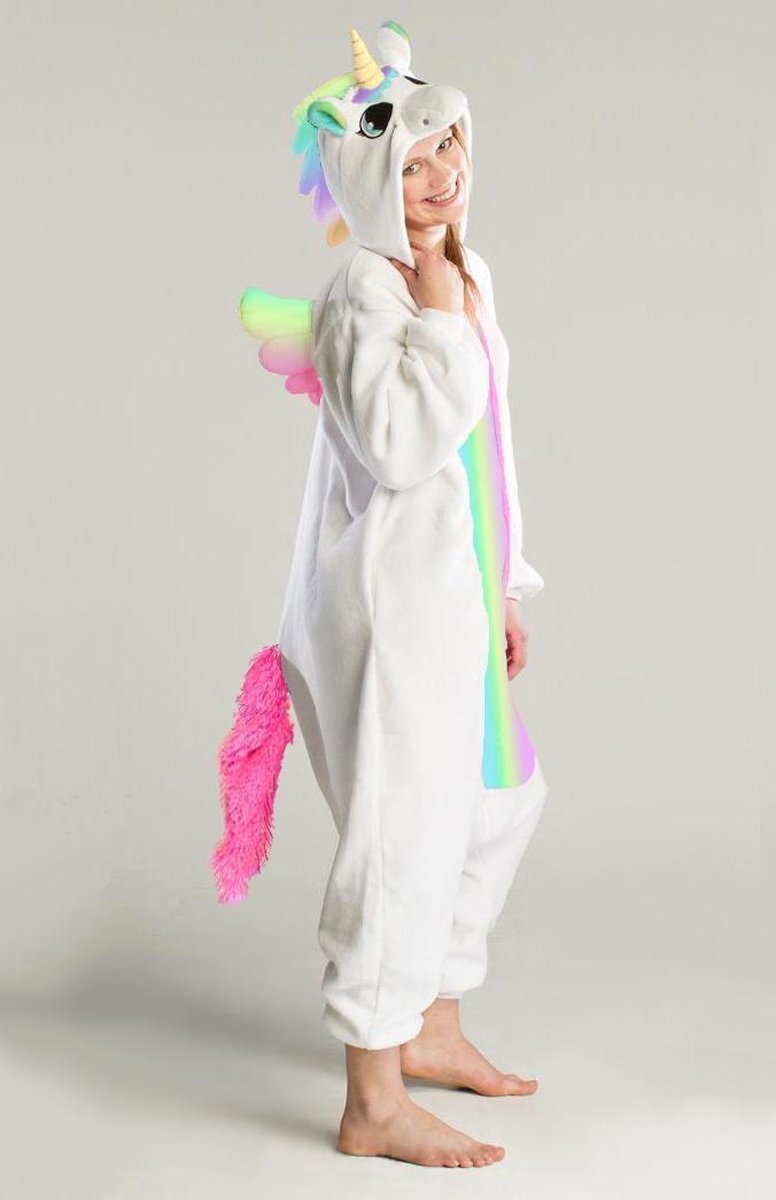 KIMU Onesie Pegasus eenhoorn pak wit regenboog unicorn kostuum - maat XS-S - unicornpak jumpsuit huispak