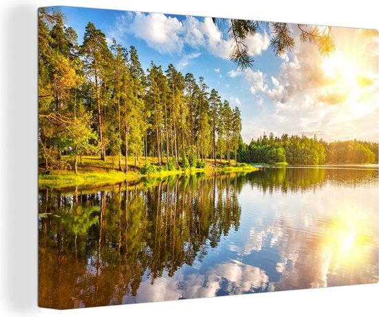 OneMillionCanvasses Canvas schilderij 140x90 cm - Water - Bomen - Modern - Rechthoek