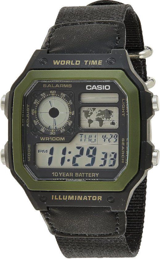 Casio AE-1200WHB-1BV Herenhorloge - Zwart/Groen - Digitaal - 45 mm