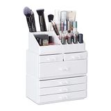 Relaxdays make-up organizer met 6 lades - acryl cosmetica houder - wit