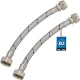 KOTARBAU® 2 Stuks - Flexibele Aansluitslang 1/2“x3/8“ - Aansluitslang Armatuur 20 cm - Flexibele Kraanslang - Wartelmoer x Knelkoppeling - Sanitaire Aansluitslang - Gevlochten Roestvrijstalen Aansluitslang