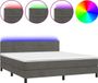 vidaXL Boxspringbed met matras en LED-verlichting, donkergrijs, 160x200 cm, fluweel