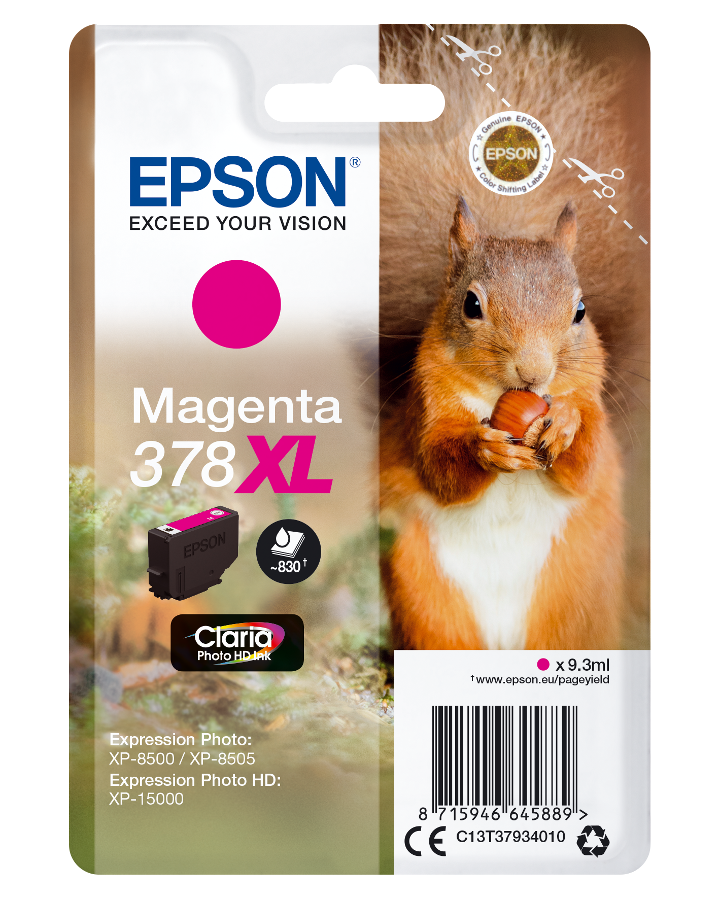 Epson Squirrel Singlepack Magenta 378XL Claria Photo HD Ink single pack / magenta