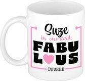 Bellatio Decorations Naam mok Suze - wit - Fabulous - keramiek - 300 ml - cadeau collega beker - cadeau