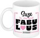 Bellatio Decorations Naam mok Suze - wit - Fabulous - keramiek - 300 ml - cadeau collega beker - cadeau