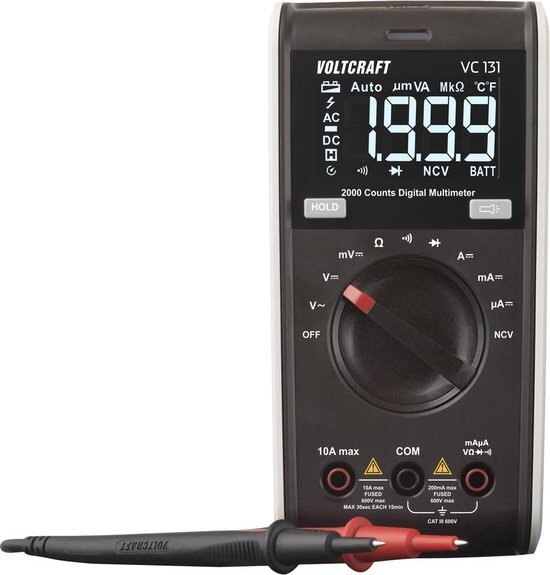 VOLTCRAFT VC131 digitale multimeter CAT III 600 V weergave (punts): 2000