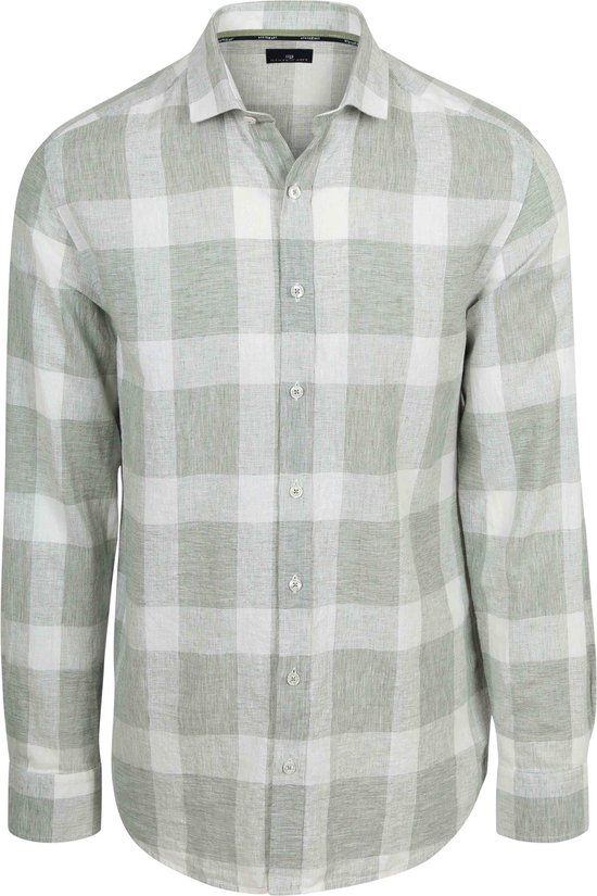 State of Art Geruit Casual Overhemd Groen Linnen Katoen Heren XL