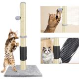 Poteau griffoir 80 cm - Poteau griffoir pour chats à la maison - Brosse de massage - Balle jouet suspendue - Plaque de base stable de 40x40 cm - Feutre - Poteau griffoir