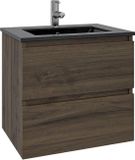 Saniclass Chaci Badkamermeubelset - 60x45x55cm - keramische wastafel mat zwart - 1 wasbak - 1 kraangat - 2 lades - mat noten