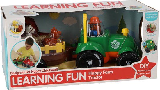 KiddyGo Tractor speelgoed met dieren en licht en geluid aanhanger
