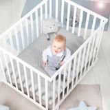 roba Kinderbox 100 x 75cm (Wit) Met Boxkleed (Zilvergrijs) + Extra Matras
