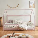 en.casa Kinderbed Hesel huisbed met uitvalbeveiliging 120x200 cm roze