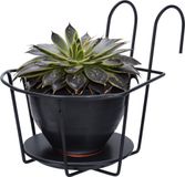 Gerimport Support de pot de fleurs de balcon - jardinière avec suspension - métal noir - 24 x 18 x 17 cm - rond - Jardinières de balcon