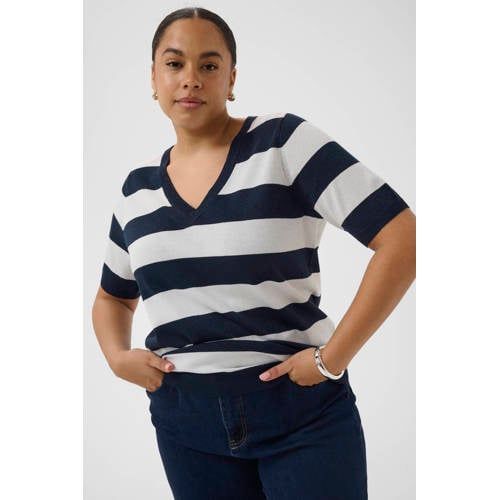 Kaffe Curve Kaffe Kaffe Curve gestreepte top met glitter donkerblauw
