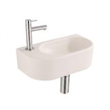 QeramiQ Fuente Fontein - 40x22x12cm - glad - halfrond - fonteinkraangat links - keramiek - fonteinkraan geborsteld RVS - verlaagd sifon - afvoerplug - linnen