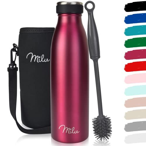 MILU Roestvrij Staal Vacuüm Geïsoleerde Waterfles - 500ml - Dubbelwandige Metalen Fles, Voor Warme, Koude & Koolzuurhoudende Dranken (Bes)