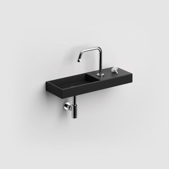 Clou Mini Wash Me fontein 56x19cm - Zwart mat - Keramiek - Kraangat rechts