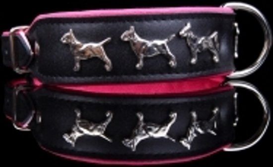 Dog's Companion Leren Halsband - Bull Terriër - Zwart/Roze - 45-53 cm x 40 mm