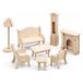 T & F creations Poppenhuis meubels huiskamer - hout - bouwpakket - 8x stuks
