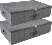 Famanu - Set van 2 opvouwbare opbergdozen met ritssluiting, opbergdozen van stevige stof voor dekens, kleding, schoenen, speelgoed, stofdicht en wasbaar, zwart/grijs