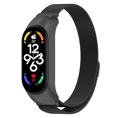 TPC Mobile Roestvrijstalen mesh-armband met magneetsluiting voor Xiaomi Mi Band 7, Blanco Y Gris