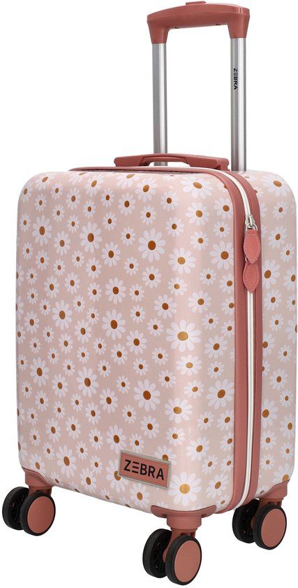 Zebra Trends Avonturier Kinder Koffer - Handbagage Trolley - ABS - 4 wielen - Margrietjes - Lichtroze
