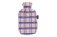 Fashy Warmwaterkruik met fleece overtrek in ruitdesign, abrikoos, 2,0 l