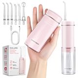BarberBoss reismonddouche, USB-C oplaadbare waterflosser, draadloze draagbare monddouche met 3 reinigingsstanden, 6 tips, IPX8 telescopische watertankflosser, QR-7113 (roze)