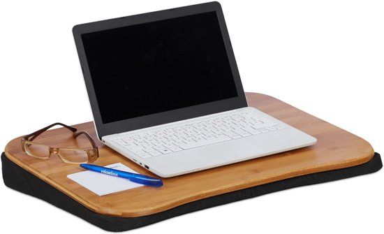 Relaxdays laptopkussen bamboe - schoottafel laptop - laptoptafel - notebookstandaard hout